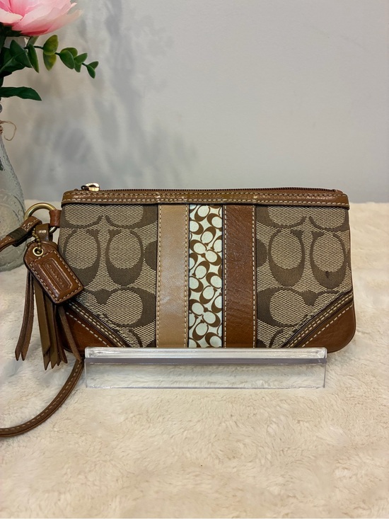 Coach Handbags - Coach Signature Patchwork Wristlet Brown Tan Leather Tassel Y2K